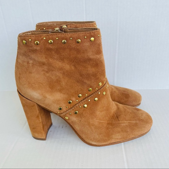SAM EDELMAN Ankle Booties Chandler Zip Saddle Suede Heel Leather Boots Size:6.5 - Picture 3 of 9